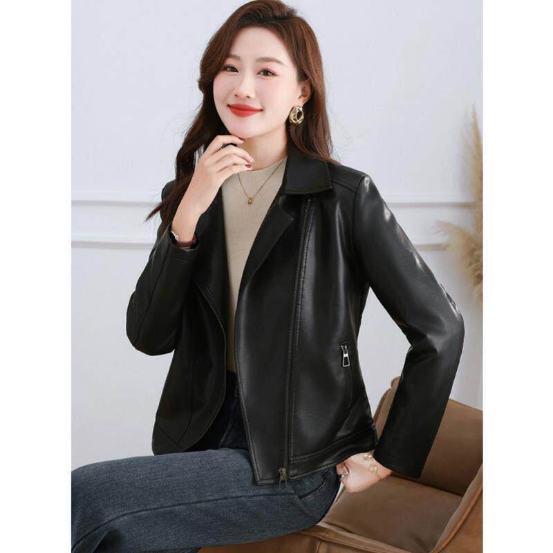 黑色翻领皮衣外套女短款2026春季新款时尚显瘦休闲小个子夹克上衣