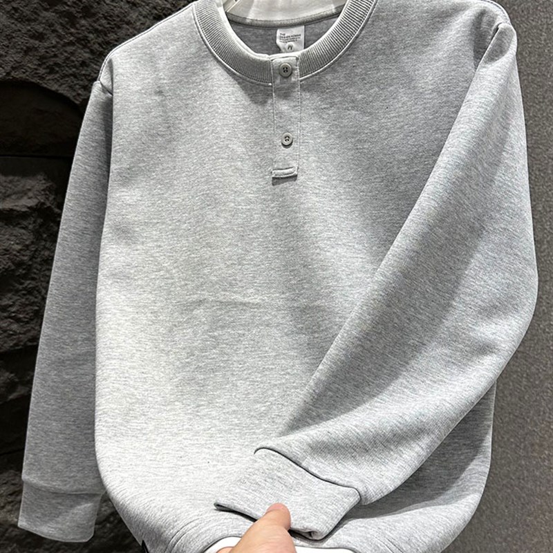 MAROLIO~专注品质!时尚设计感亨利领卫衣男纯色假两件套头打底衫