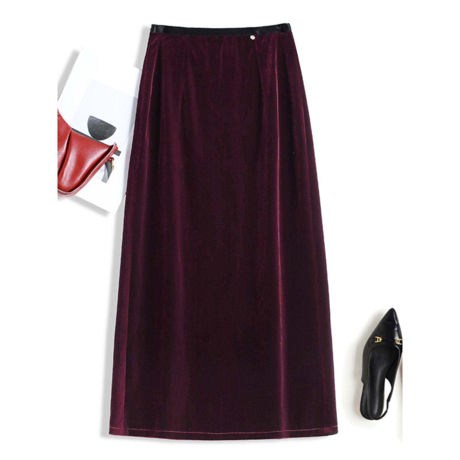 大码女装安可拉红高腰包臀金丝绒半身裙高级感后开叉气质显瘦裙子