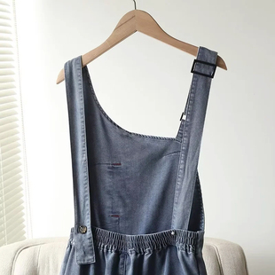 天丝牛仔背带裤女小个子春夏薄款2023新款韩版宽松休闲冰丝阔腿裤