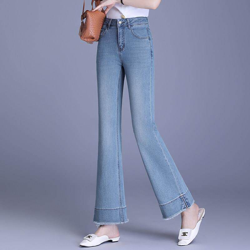 毛边直筒微喇叭裤女裤子小个子马蹄牛仔裤2025春秋新款显瘦九分裤