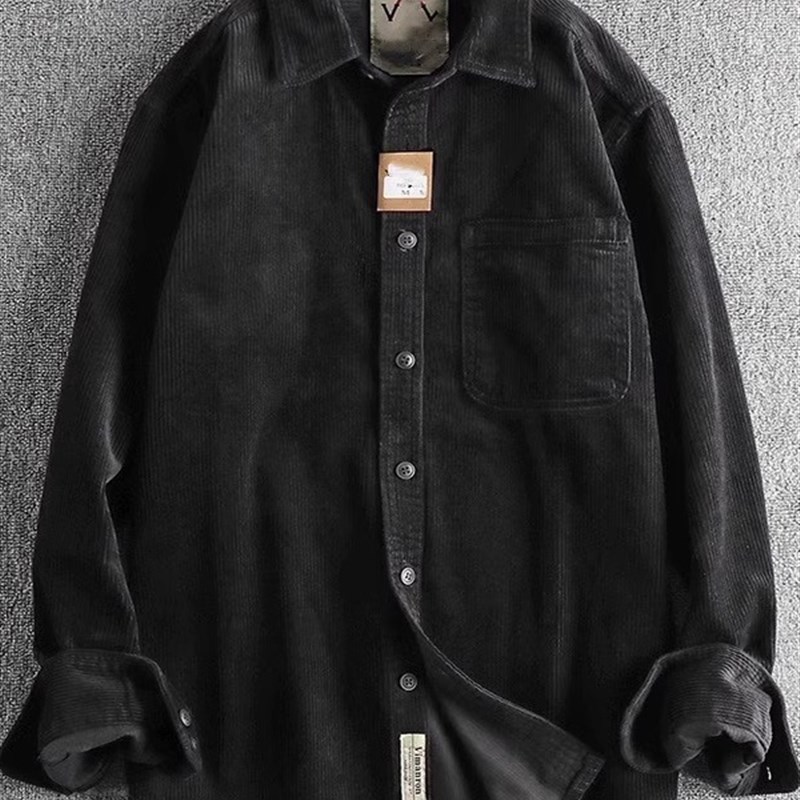 GM新潮 秋季新款水洗长袖衬衫男美式简约港风咔叽单口袋衬衣外套