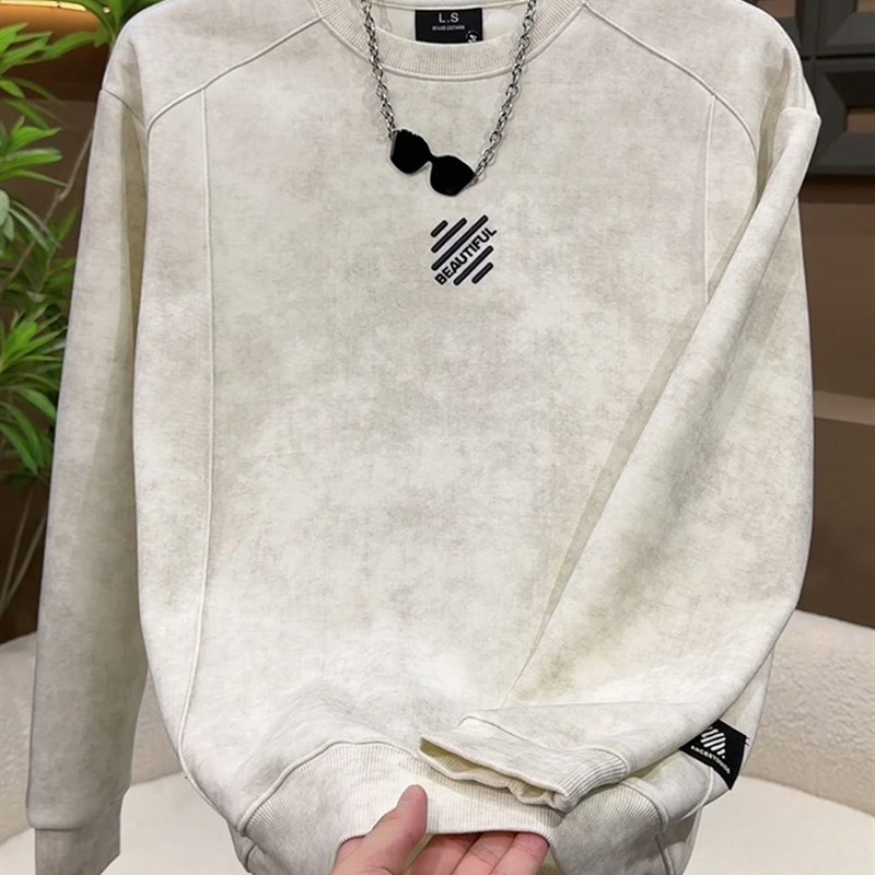 MAROLIO~潮流新趋势!美式高街圆领卫衣男2025新款设计感刺绣长袖