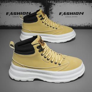 潮牌秋冬季高帮男鞋英伦风运动休闲板鞋男厚底增高中帮工装马丁靴