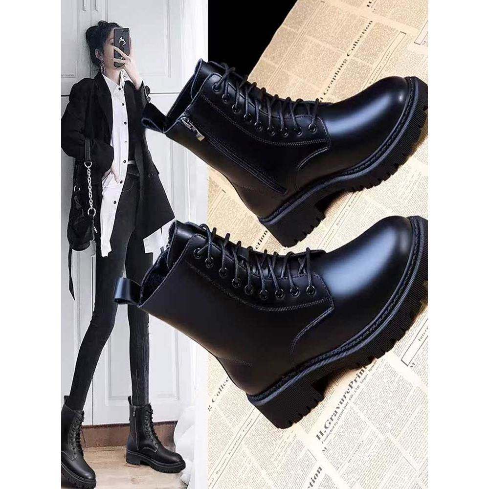 内增高厚底马丁靴女款2025年新款春秋靴子英伦风软底百搭短款单靴