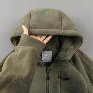 MAROLIO~900G重磅摇粒绒外套男冬季连帽加绒加厚保暖开衫卫衣棉服