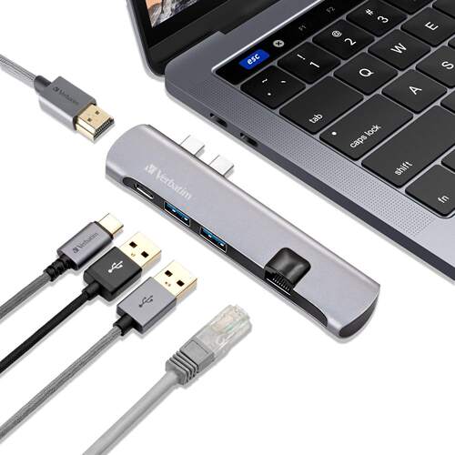 Verbatim威宝Type-C转换器HDMI RJ45 MacBook USB扩展HUB #65801