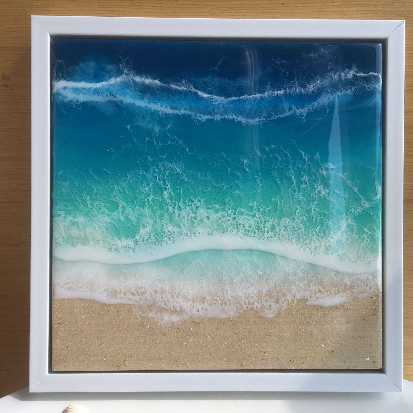 一花木 手绘立体海洋树脂画 现代装饰画大海沙滩流体画