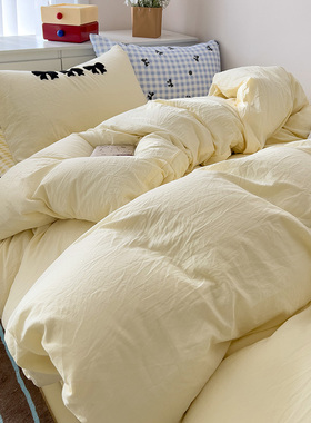 ins水洗棉床上四件套2024夏季新款毛巾绣床品床单被套三件套床笠