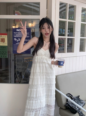 法式白色蛋糕裙子女夏季新款高级感打底吊带连衣裙小个子气质长…