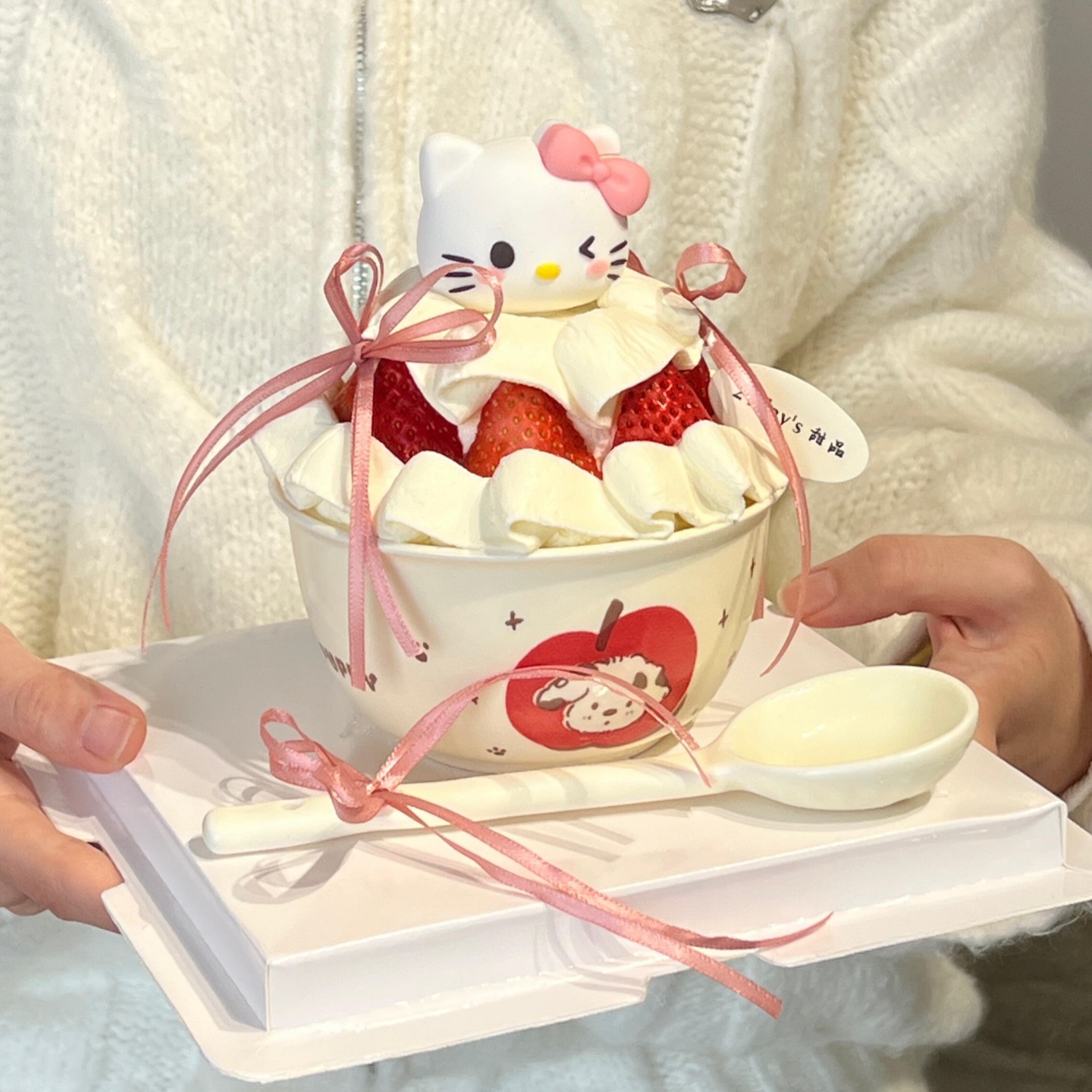 圣诞节kt猫网红草莓碗蛋糕碗装扮插件hellokitty苹果小狗碗甜品碗