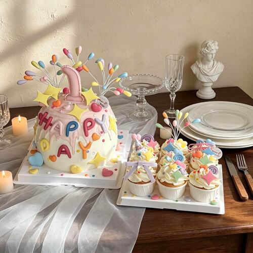 网红ins风软胶彩色字母happy生日快乐蛋糕装饰男孩女生烘焙装扮