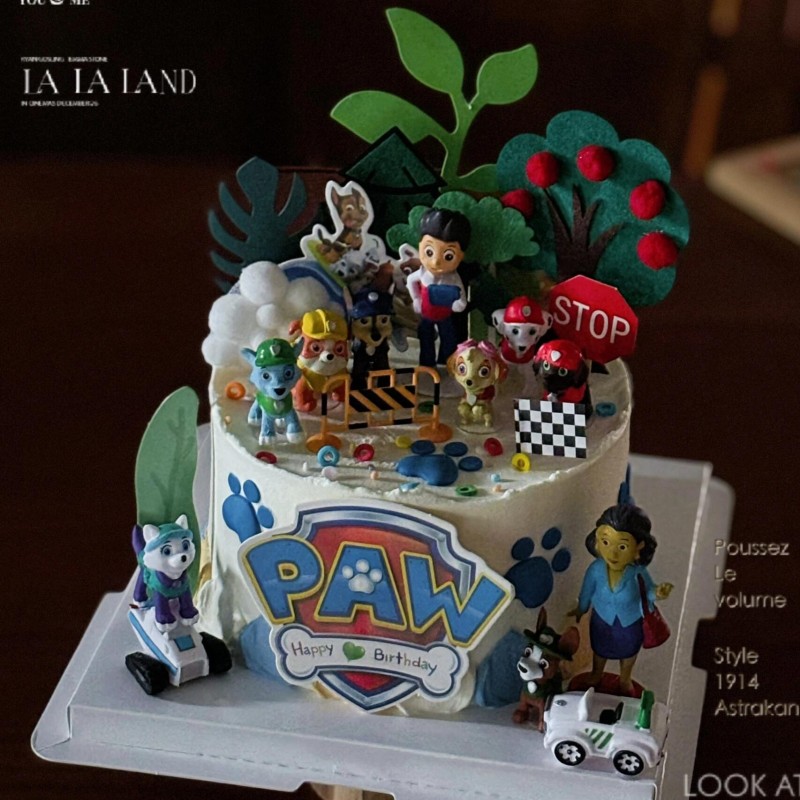 儿童生日卡通狗狗队蛋糕装饰摆件男孩起重机吊机甜品装扮插件插牌