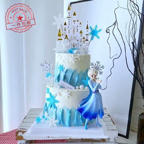 生日烘焙蛋糕装饰摆件冰雪奇缘艾莎公主安妮摆件雪花雪宝城堡插件