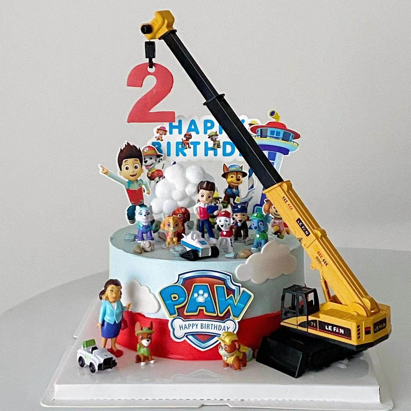 正版超级狗狗队蛋糕装饰摆件毛毛消防车拼装积木儿童生日甜品装扮