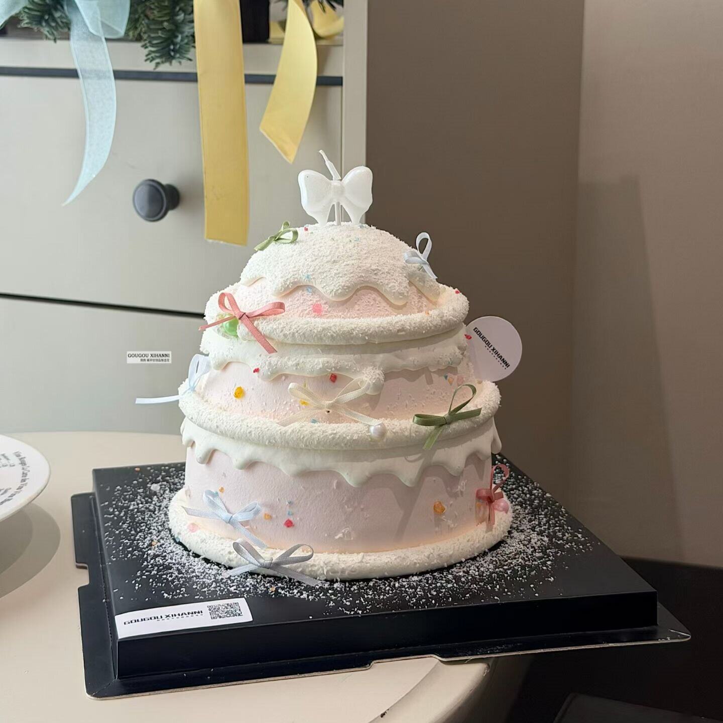 网红ins风蝴蝶结蜡烛蛋糕装饰插件女生公主风生日快乐配件摆件