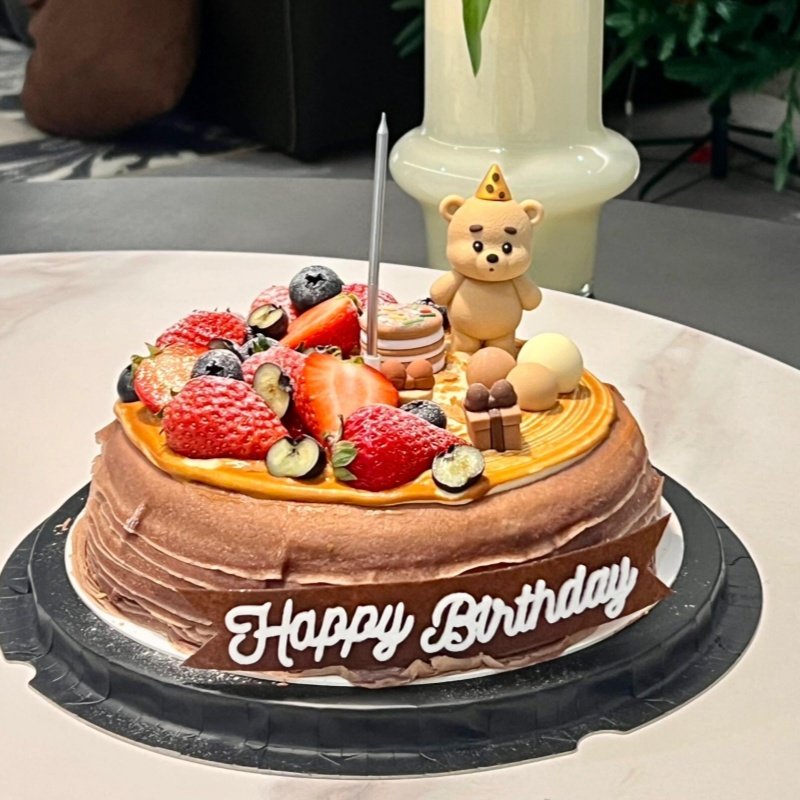 吹蜡烛深色小熊蛋糕装饰摆件儿童生日山姆千层蛋糕自制diy装饰