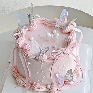 饰蝴蝶结蜡烛幻彩蝴蝶甜品台烘焙装 网红仙女女神生日蛋糕装 扮插件