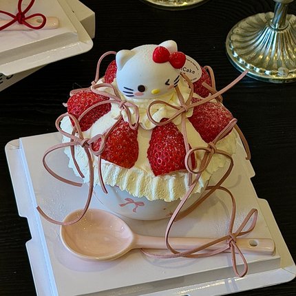 2025圣诞节可爱蝴蝶结hellokitty草莓陶瓷碗甜品装饰蛋糕插旗