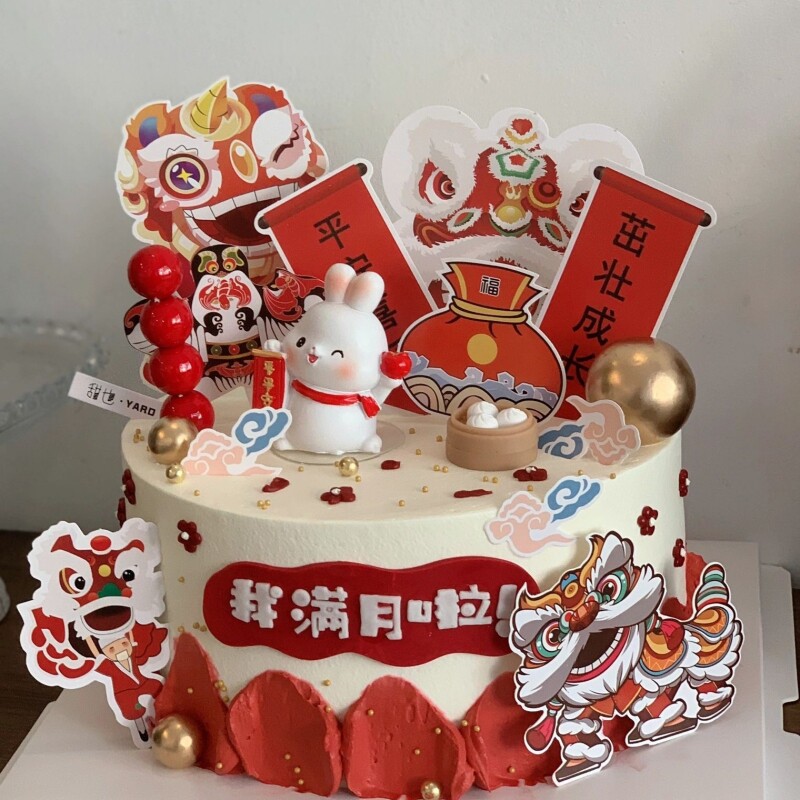 宝宝满月百天小兔子蛋糕装饰