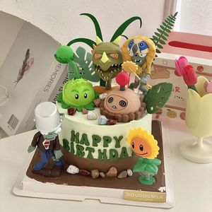植物大战僵尸蛋糕装饰摆件疯狂戴夫卷心菜火龙草生日甜品装扮插件