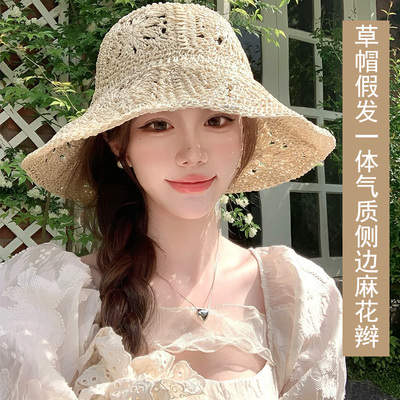 气质遮阳度假沙滩帽子假发麻花辫