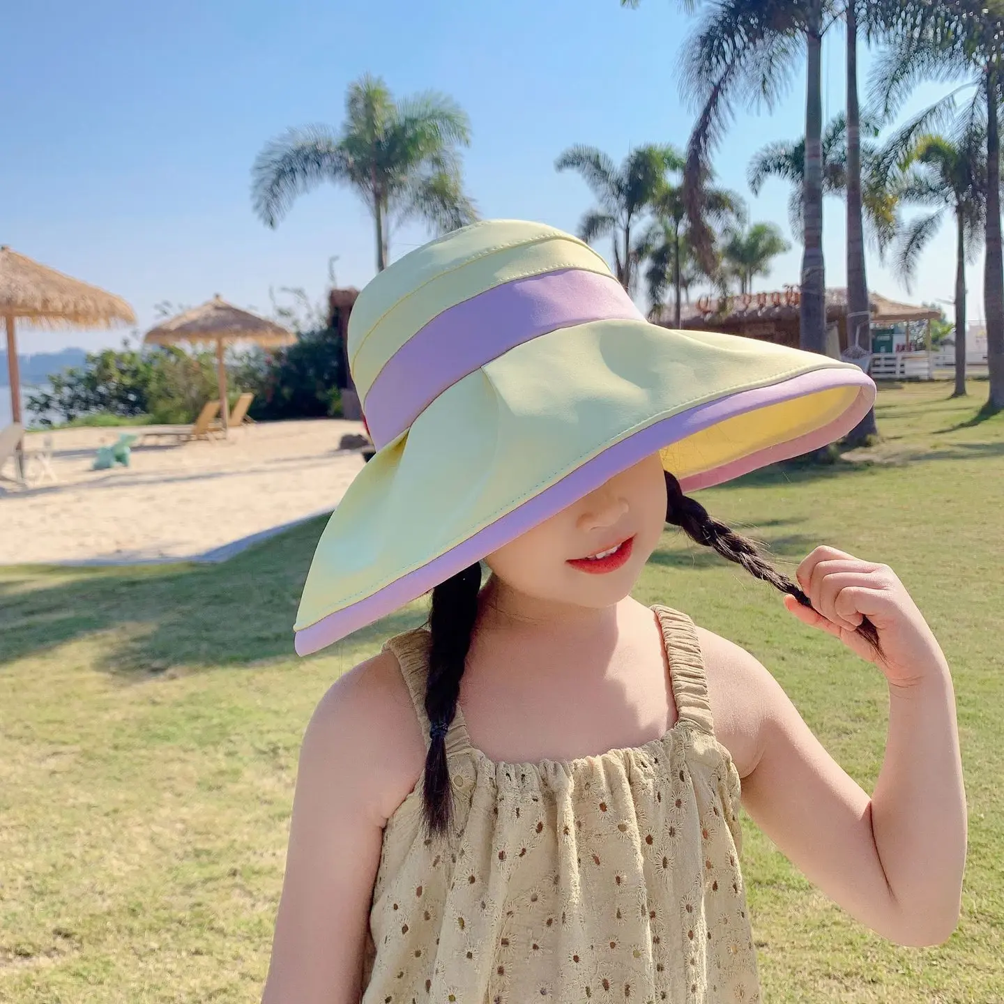 儿童太阳帽女童夏季新款空顶防紫外线大帽檐渔夫帽遮阳帽防晒帽子