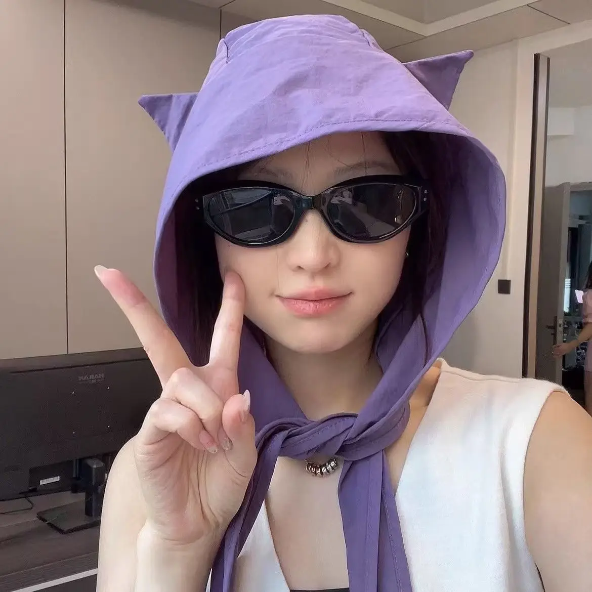 2025新款一帽两用当包包小恶魔防晒帽冰感锦纶防紫外线防晒帽子女