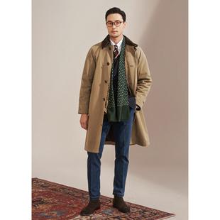 艾比路25秋冬英式 复古巴恩风灯芯绒领巴尔玛肯防雨拆卸内胆长风衣