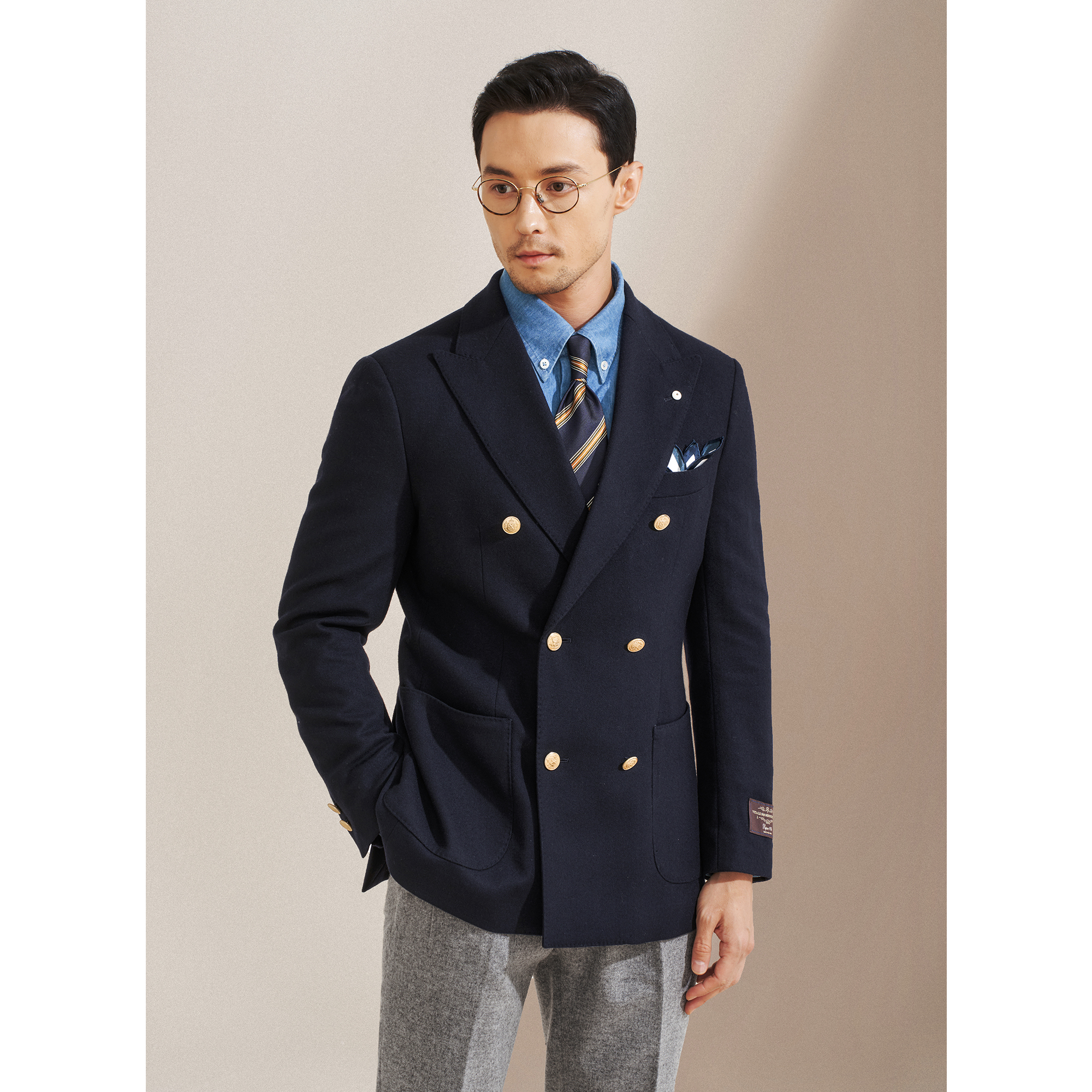 艾比路25秋冬复古双排扣金扣海军布雷泽常春藤IVY高定羊毛西装