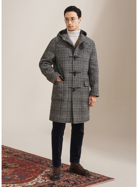 艾比路25秋冬英式复古格纹Duffel Coat进口羊毛呢牛角扣海军大衣
