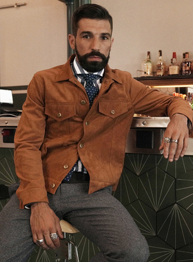 艾比路复古绅士经典3RD麂皮绒牛仔衣复古绅士春秋夹克工装外套男