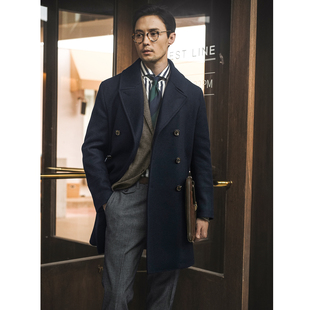 秋冬进口澳洲羊毛海军PEA COAT复古绅士双排扣中长剑桥大衣