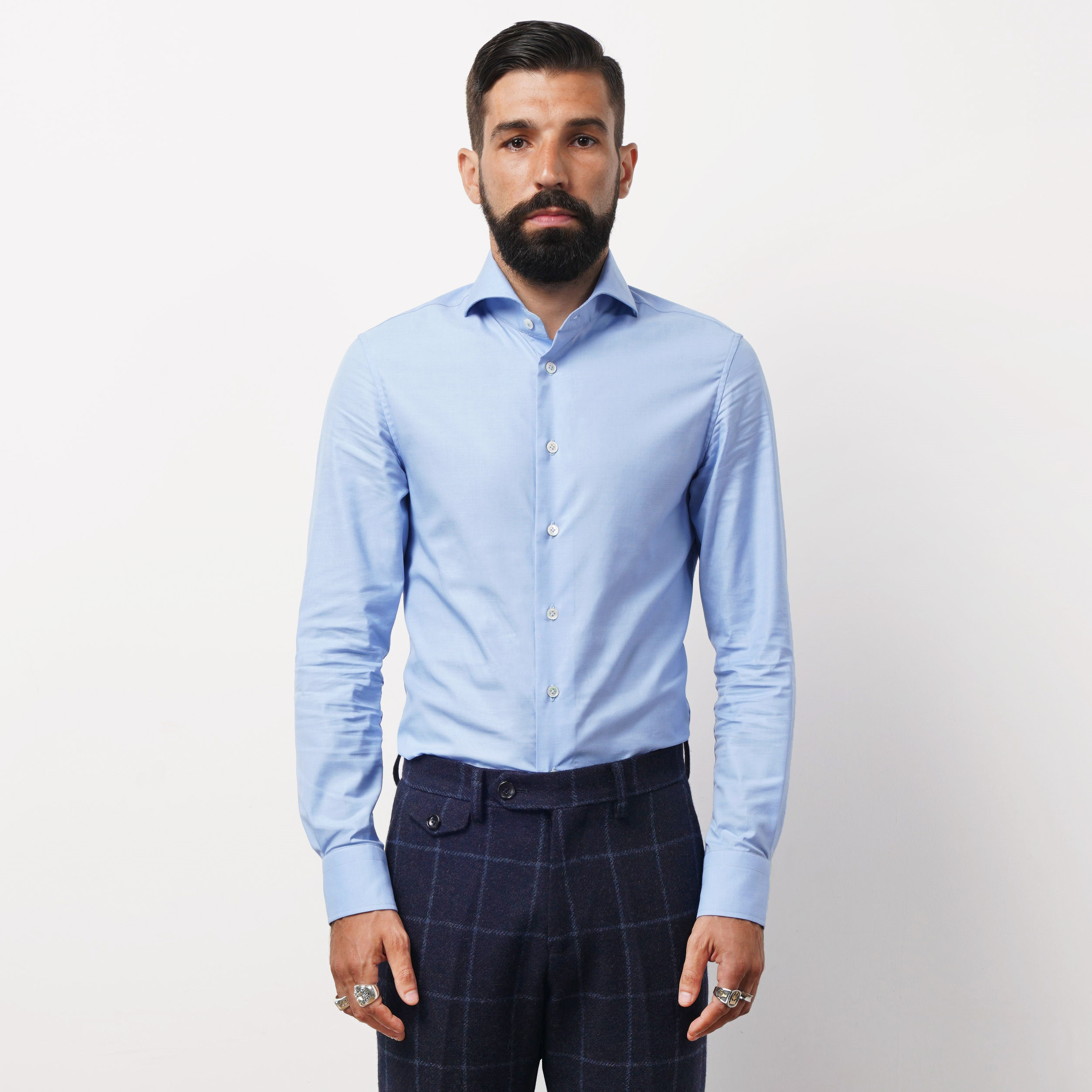 艾比路秋冬复古雅痞绅士napoli温莎领高支精梳棉长袖男白衬衫