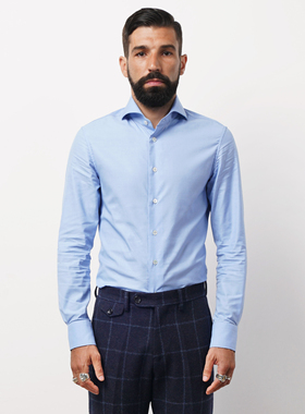 艾比路秋冬复古雅痞绅士NAPOLI温莎领高支精梳棉长袖男白衬衫