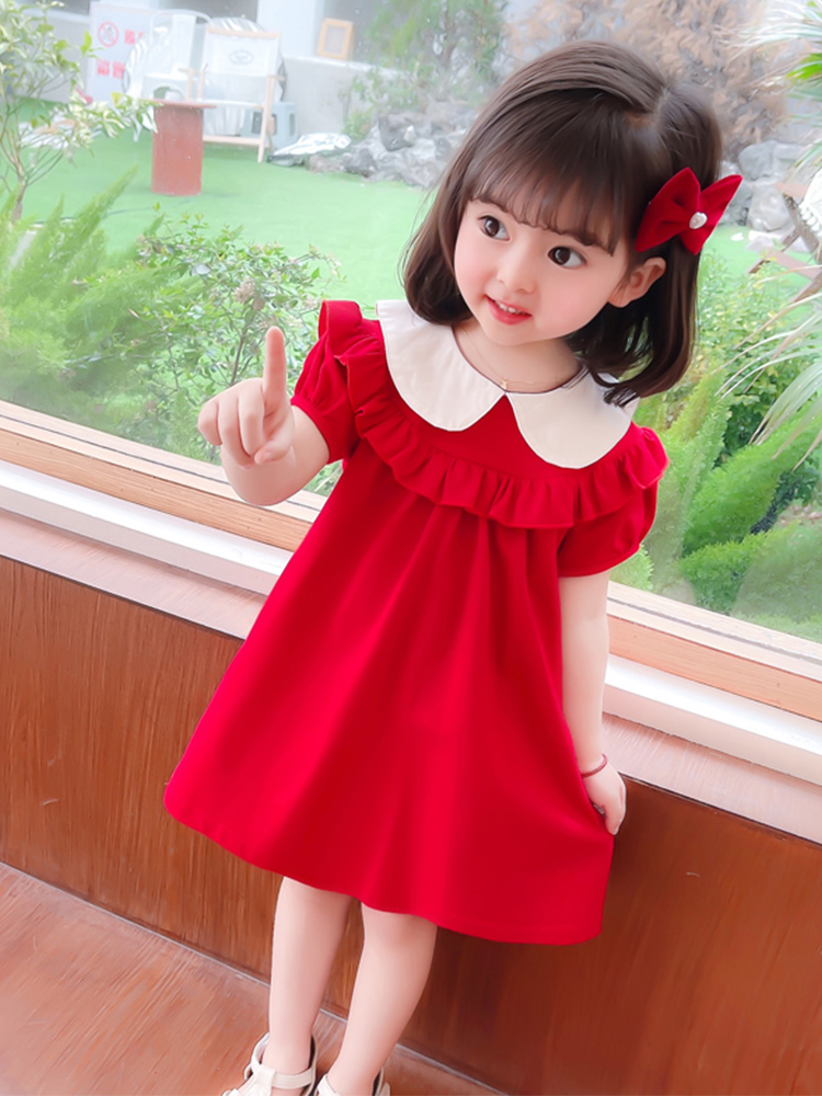 女童连衣裙夏季红色小童宝宝周岁红裙女孩夏装公主裙儿童礼服裙子