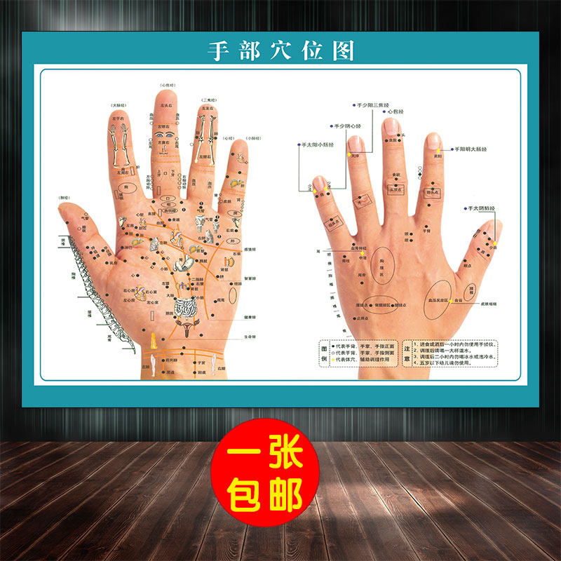 包邮手部反射区挂图手部穴位图教学图手诊经络穴位图宣传海报广告