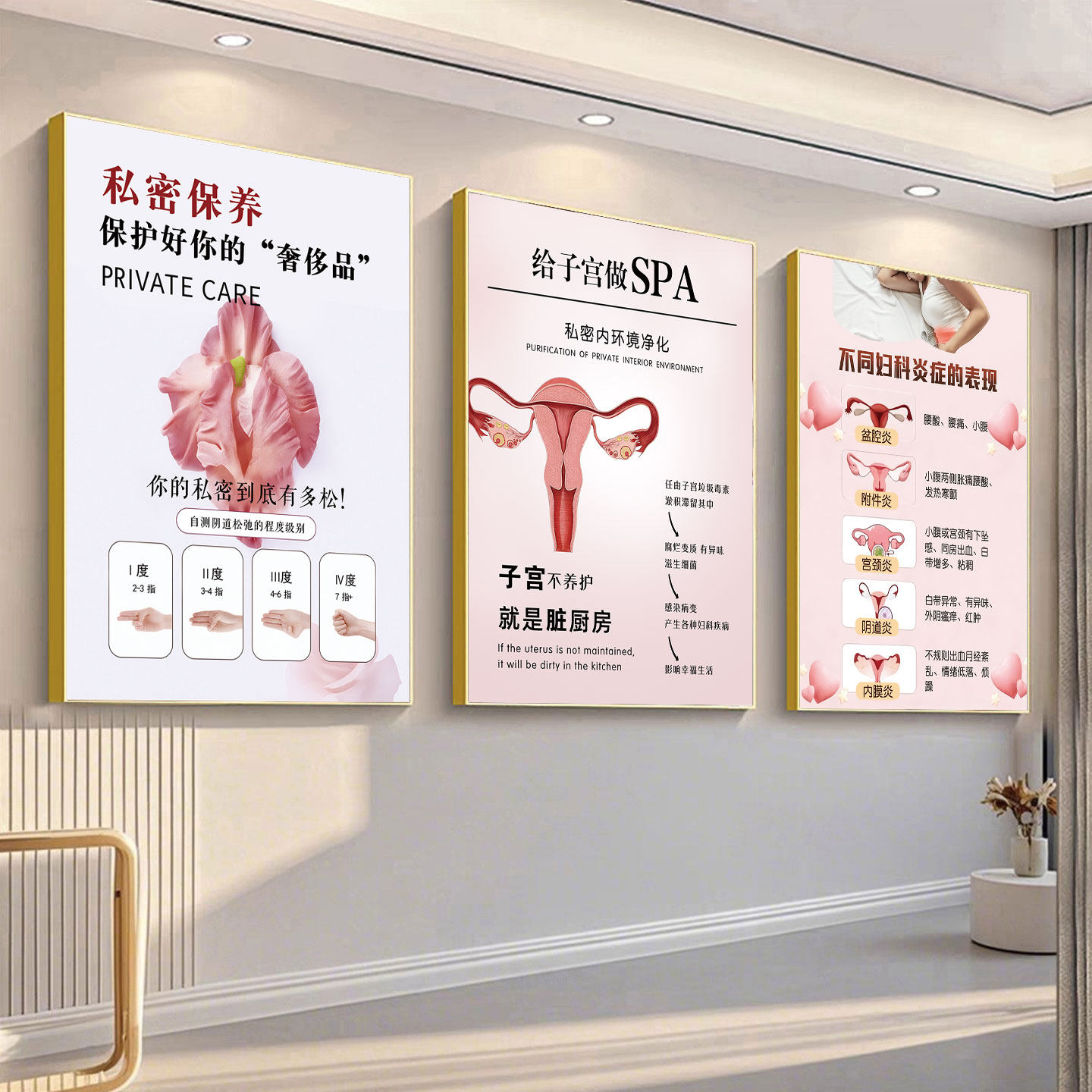 私密保养海报挂画女性私密抗衰养护广告妇科子宫图片美容院装饰画