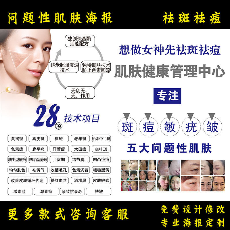 问题性肌肤管理海报宣传画皮肤管理图片祛斑祛痘祛皱美容院装饰画