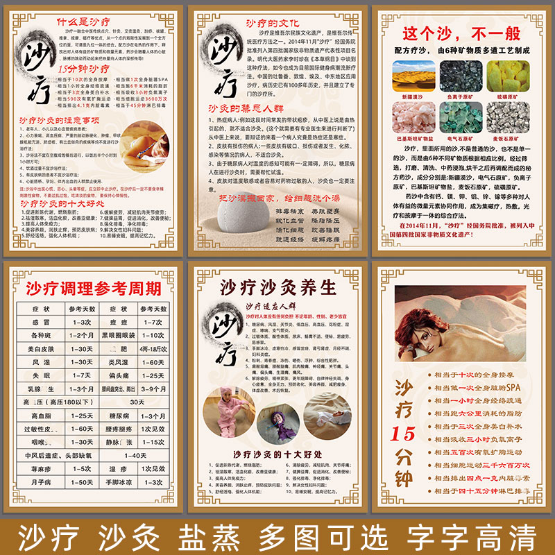 沙裕沙灸沙疗适合人群功效好处中医养生理疗馆宣传挂画海报艾灸图