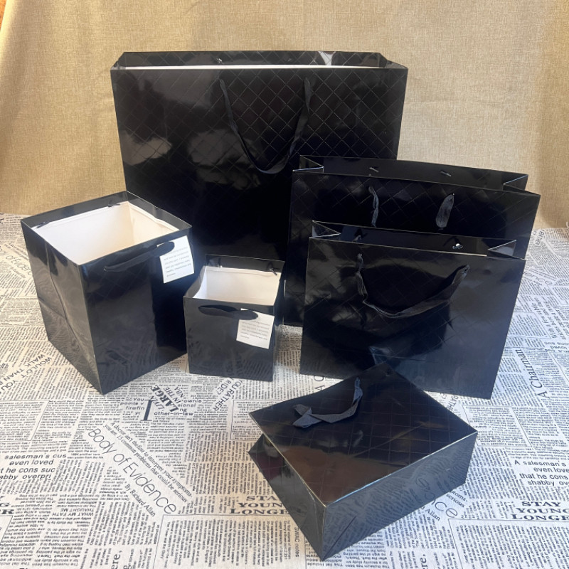 黑色钻纹手提袋纸袋加厚鞋盒礼盒服装店手拎袋子克拉恋人用的袋子