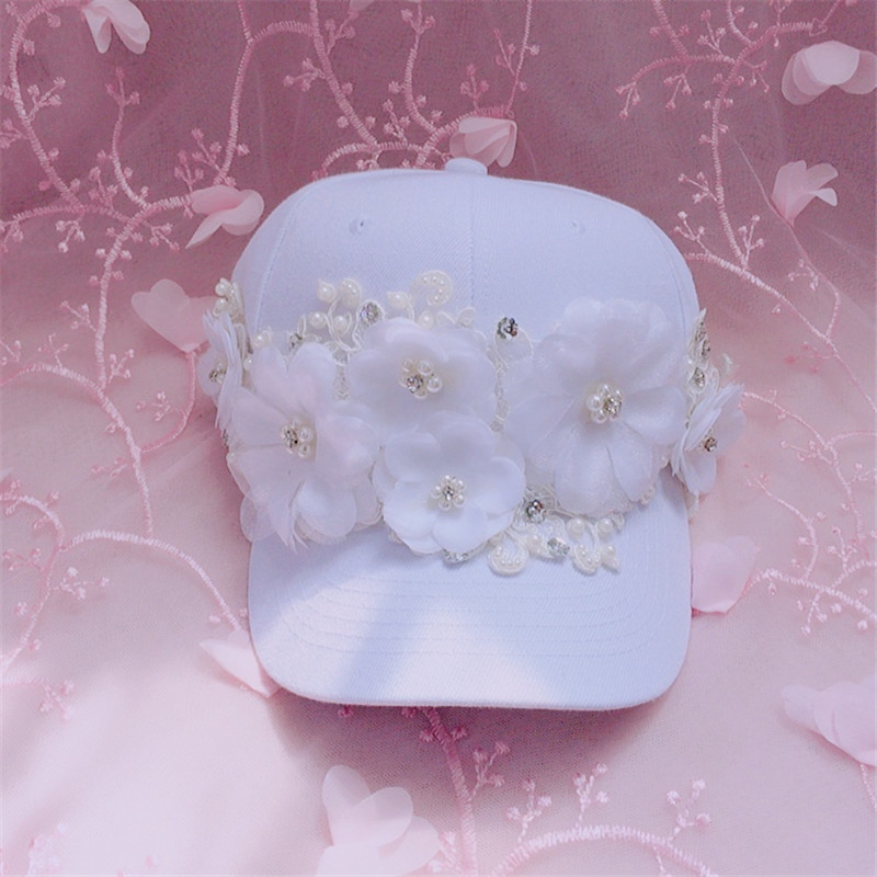 帽子女士新款夏天韩版棒球帽水钻蕾丝刺绣亮片花朵遮阳帽太阳帽