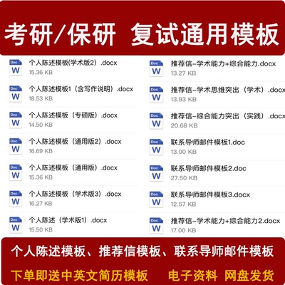 考研保研复试通用模板推荐信个人陈述联系导师邮件简历资料