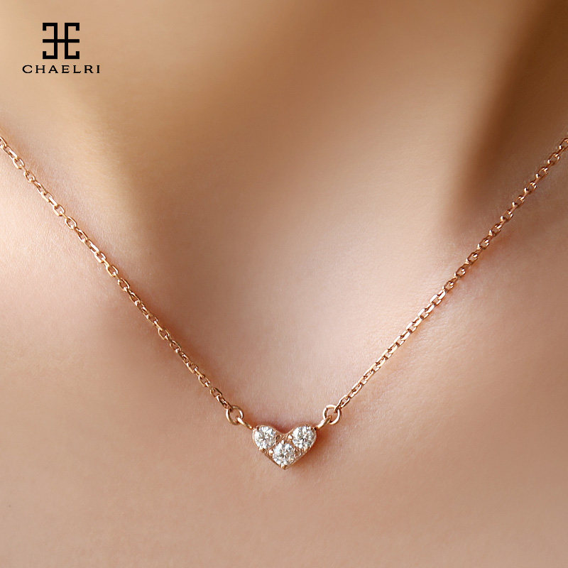 兰米儿18K玫瑰金彩金迷你小心形爱心项链镶钻石锁骨链女短款韩版