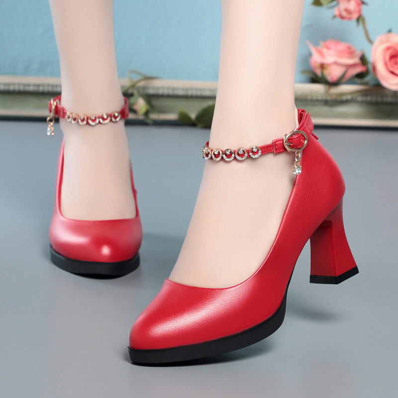 真皮防水台高跟一字扣带旗袍鞋跳舞鞋走秀皮鞋中年妈妈鞋单鞋女鞋