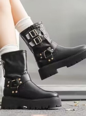 潮牌冬季高帮马丁靴男拉链青年真皮英伦风潮流保暖厚底加绒工装靴