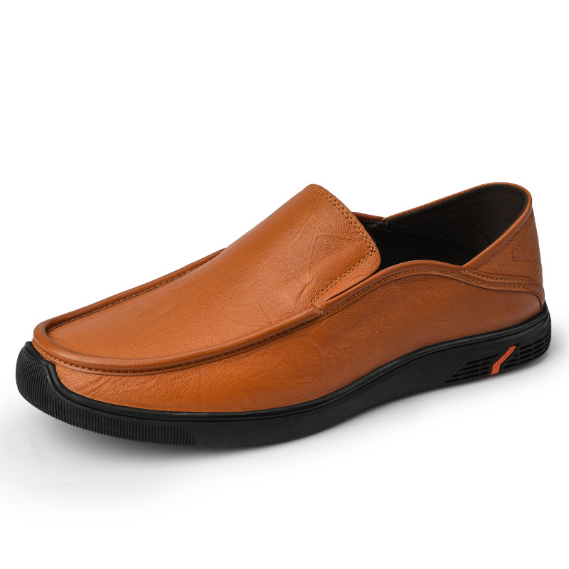 178男鞋休闲皮鞋低帮套脚一脚蹬平底真皮头层牛皮面休闲鞋