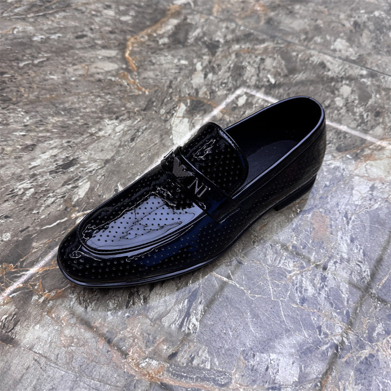 广州真皮男鞋夏季新款男士漆皮豆豆鞋一脚蹬英伦商务镂空休闲皮鞋