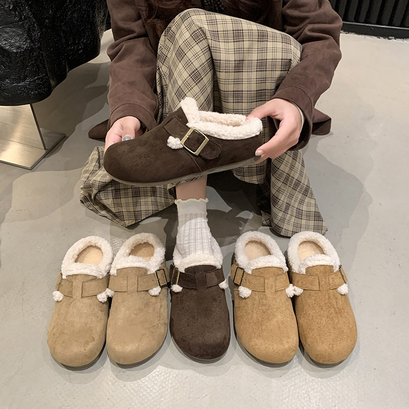 勃肯鞋半拖加绒冬季平底鞋通勤休闲鞋女防滑保暖棉拖单鞋勃肯鞋女,运动鞋new,运动休闲鞋,淘宝优惠券,粉丝福利购,淘宝优惠卷