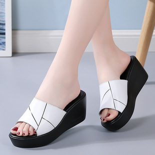 跨境夏季新款坡跟凉拖鞋松糕鞋外穿厚底女拖鞋外贸大码女拖鞋